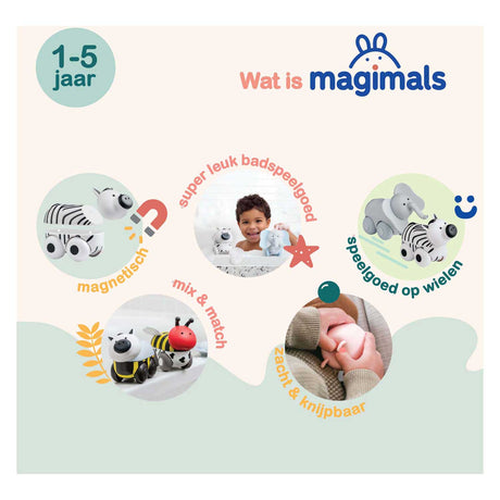 Magimals Wheely Safari Box - animali magnetici interattivi su ruote (6 pezzi). giocattoli divertenti e creativi, perfetti per il bagno o in viaggio!