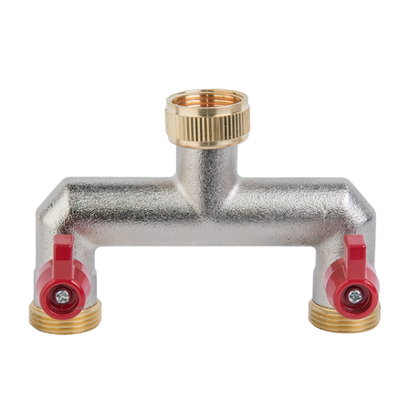 Distributore acqua Bradas sdoppiatore - ottone - 2 derivazioni - attacco rubinetto con filettatura interna 3 4" e 2 derivazioni con filettatura esterna 3 4