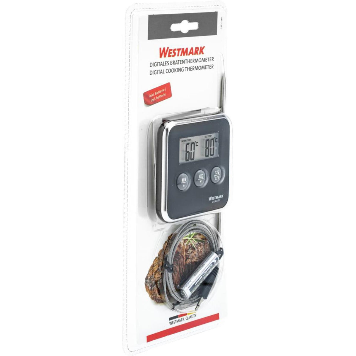 Termometro da arrosto digitale Westmark, con allarme, da appendere o da appoggiare, plastica in acciaio inossidabile, nero argento, 12912280