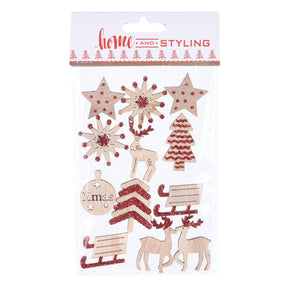 Adesivi natalizi in legno con glitter, 12 pz.
