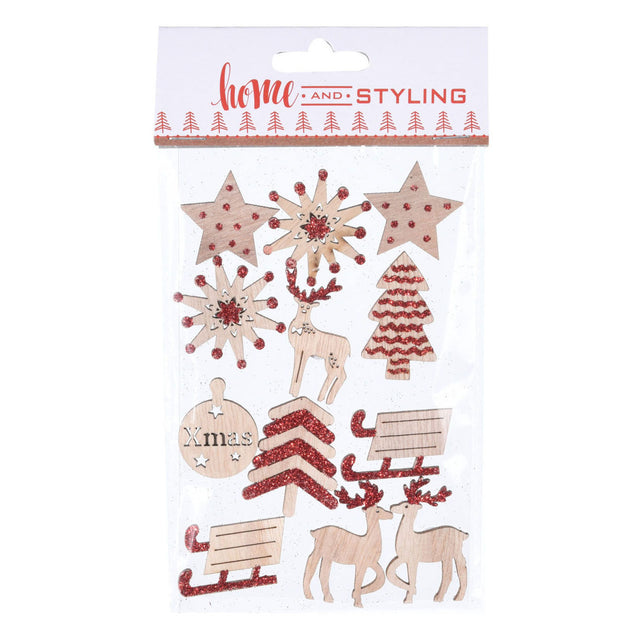 Adesivi natalizi in legno con glitter, 12 pz.