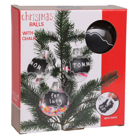 Palle di Natale trasparenti con etichette in gesso, 4 pz.