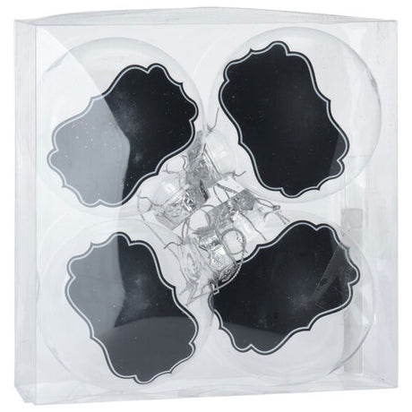 Palle di Natale trasparenti con etichette in gesso, 4 pz.