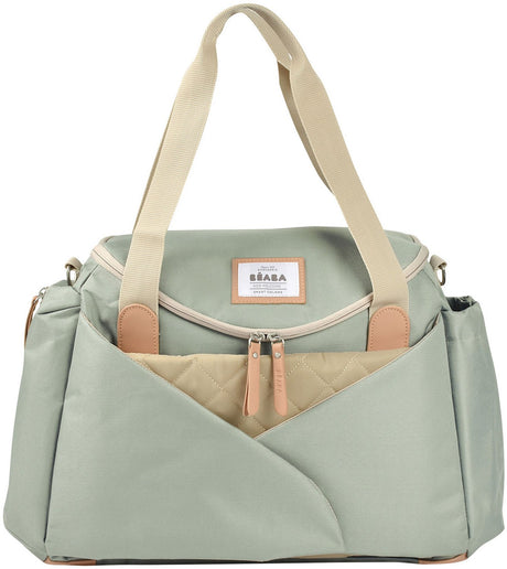 Borsa fasciatoio Béaba Sydney - borsa allattamento con fasciatoio cocoon pieghevole - fasciatoio rimovibile - tasca laterale isotermica per biberon - borsa impermeabile per biancheria sporca - attacco per passeggino - verde salvia