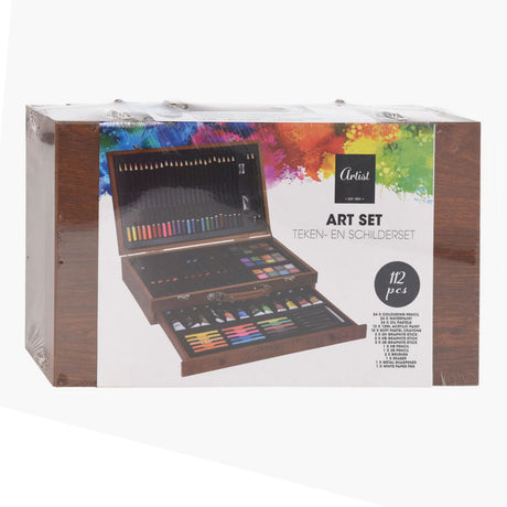 Set pittura e disegno in valigetta di legno - 112 pz.