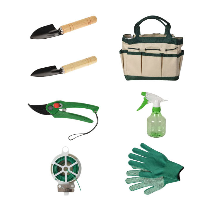 Set attrezzi da giardino in borsa, 8 pezzi.