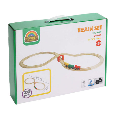 Set trenino in legno, 20 pezzi.