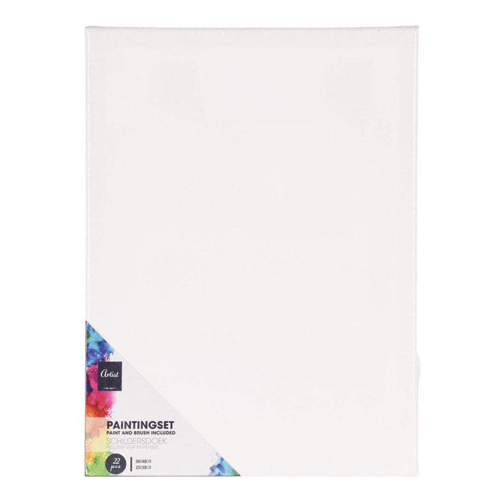 Set da pittura con tela, colori e pennelli