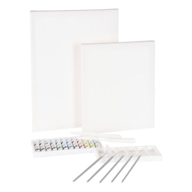 Set da pittura con tela, colori e pennelli