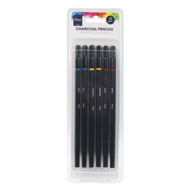 Matite carboncino, diverse durezze, set di 12 matite