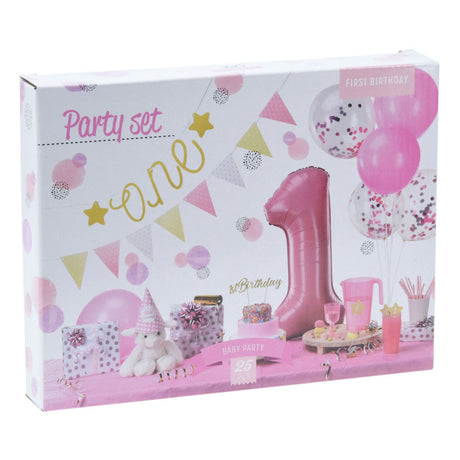 Set di decorazioni per la festa del primo compleanno - ragazza rosa, 9 pezzi.