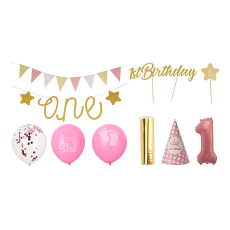Set di decorazioni per la festa del primo compleanno - ragazza rosa, 9 pezzi.