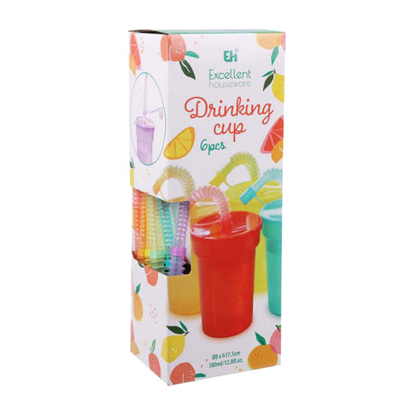 Koopman bicchieri colorati giocattolo con cannuccia - set di 6 bicchieri di plastica.