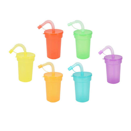 Koopman bicchieri colorati giocattolo con cannuccia - set di 6 bicchieri di plastica.