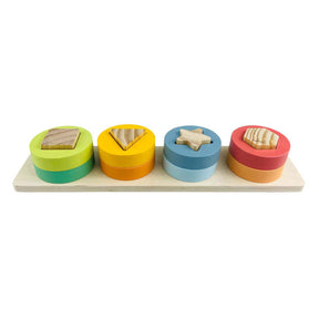 Koopman puzzle impilabile in legno, giocattoli educativi con forme, 9 pezzi multicolori.