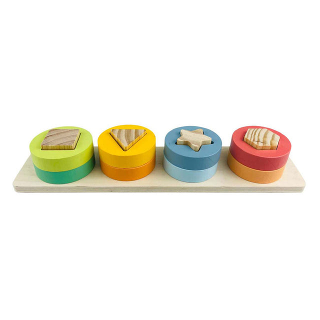 Koopman puzzle impilabile in legno, giocattoli educativi con forme, 9 pezzi multicolori.