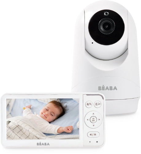 Baby monitor video Béaba zen plus 2 - schermo a colori da 5 pollici - fotocamera ruotabile a 360° con zoom digitale - visione notturna a infrarossi - sensore di temperatura e attivazione vocale vox - 8 ninne nanne - portata fino a 300 m - bianco