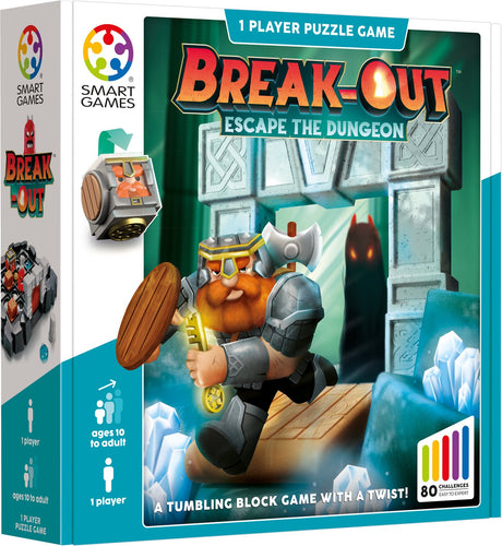 Smartgames breakout - gioco di pensiero logico - 80 avventurose sfide nei sotterranei - gioco educativo per giocatore singolo - da 10 anni