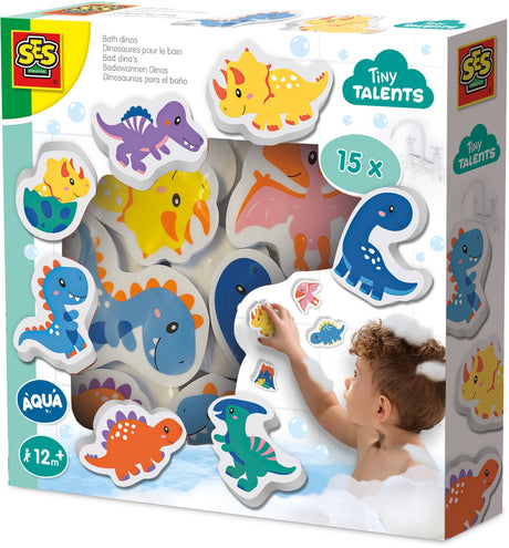 Ses creative - piccoli talenti - set dinosauri da bagno - dinosauri in schiuma - da incollare su piastrelle bagnate - stimola l'immaginazione - giocattoli da bagno sicuri - gioco creativo - giocattoli dinosauri