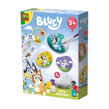 Ses creative bluey - pietre da pittura - pietre felici - lavorazione artigianale - per bambini dai 3 anni - 5 pietre e 23 adesivi