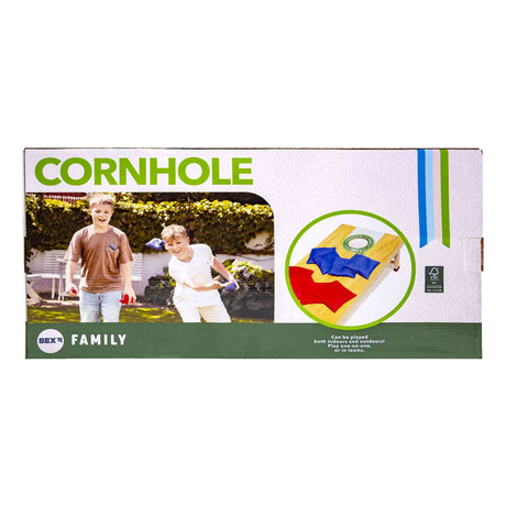 Bex Sport Bex Cornhole Family – Gioco di lancio americano – Gioco di pouf – Set compatto di cornhole con 1 tavolo da gioco (60x30x7 cm) – inclusi 8 pouf – a partire da 8 anni