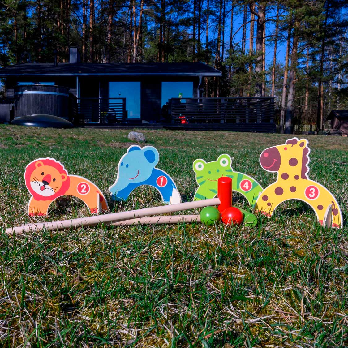 Set di croquet di animali in legno tattico