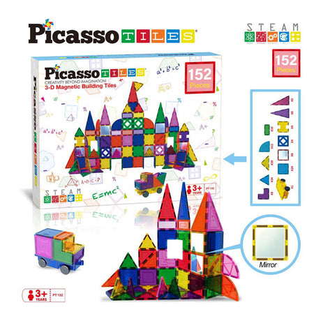 Tattica delle piastrelle Picasso - giocattoli di costruzione - piastrelle magnetiche - piastrelle magnetiche - set di blocchi e specchi - giocattoli a stelo - giocattoli di costruzione creativi - 152 pezzi - da 3 anni