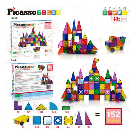 Tattica delle piastrelle Picasso - giocattoli di costruzione - piastrelle magnetiche - piastrelle magnetiche - set di blocchi e specchi - giocattoli a stelo - giocattoli di costruzione creativi - 152 pezzi - da 3 anni