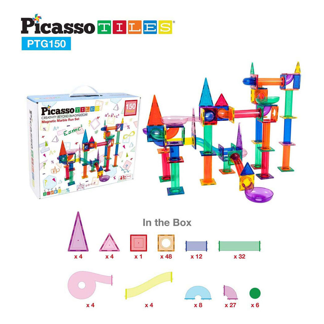 Selecta picassotiles pista per biglie - piastrelle magnetiche da costruzione, 150 pz.