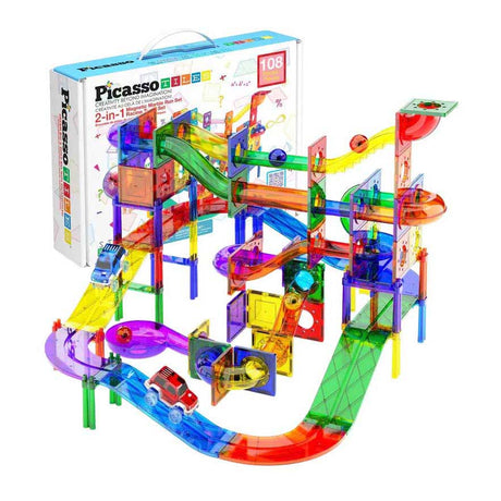 Selecta picassotiles pista per biglie e pista da corsa - piastrelle magnetiche da costruzione - 108 pz.