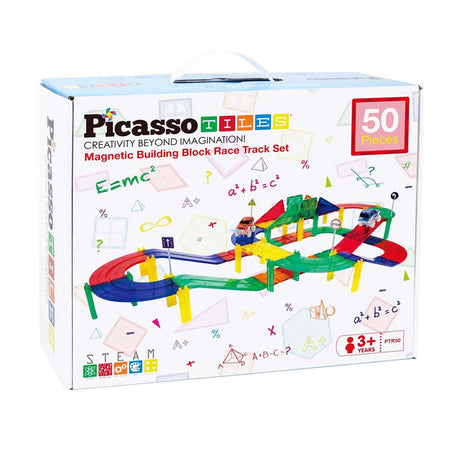 Tattica con piastrelle Picasso - giocattoli da costruzione - piastrelle magnetiche - piastrelle magnetiche - pista da corsa - giocattoli a stelo - pista da corsa magnetica con 2 macchinine a LED - 50 pezzi - da 3 anni
