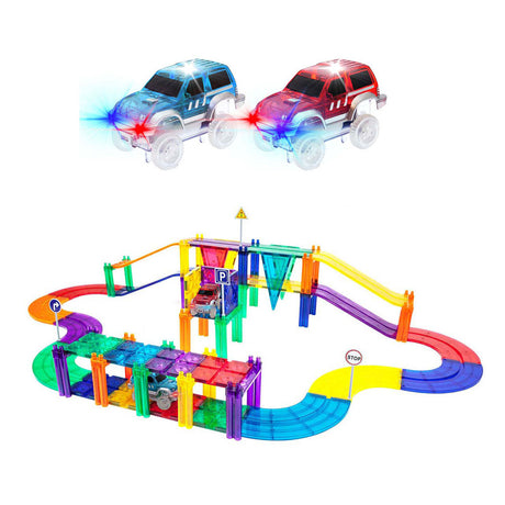 Tattica con piastrelle Picasso - giocattoli da costruzione - piastrelle magnetiche - piastrelle magnetiche - pista da corsa - giocattoli a stelo - pista da corsa magnetica con 2 macchinine a LED - 50 pezzi - da 3 anni