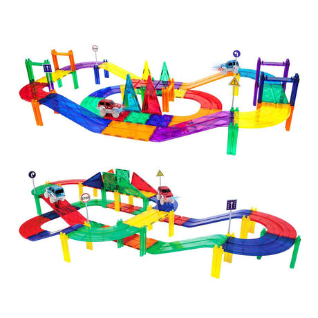 Tattica con piastrelle Picasso - giocattoli da costruzione - piastrelle magnetiche - piastrelle magnetiche - pista da corsa - giocattoli a stelo - pista da corsa magnetica con 2 macchinine a LED - 50 pezzi - da 3 anni