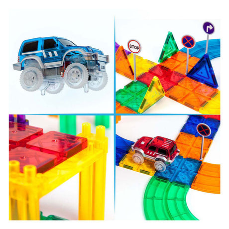 Tattica con piastrelle Picasso - giocattoli da costruzione - piastrelle magnetiche - piastrelle magnetiche - pista da corsa - giocattoli a stelo - pista da corsa magnetica con 2 macchinine a LED - 50 pezzi - da 3 anni