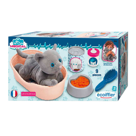 Écoiffier ecoiffier peluche medico per gatti con set da gioco in cesta per gatti - 9 pz.