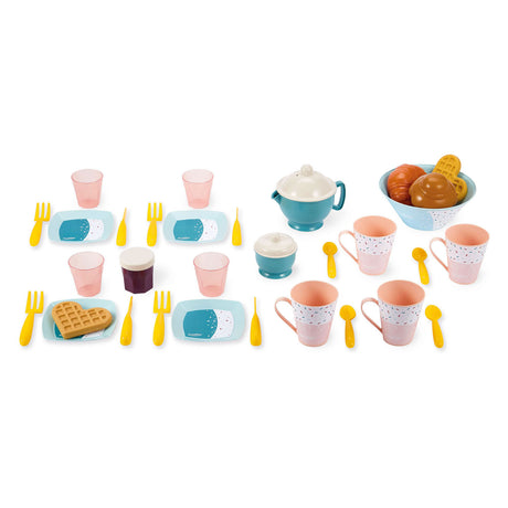 Écoiffier ecoiffier set da gioco per la colazione verde azzurro in scatola portaoggetti - 35 pezzi.
