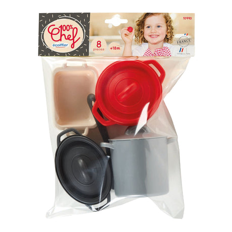 Écoiffier ecoiffier 100% padelle chef e set da pranzo - 8 pezzi.