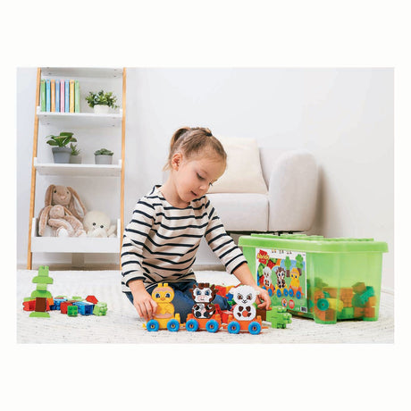 Ecoiffier trenino in mattoni con animali della fattoria - 250 pezzi.