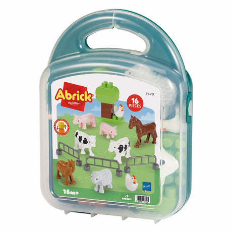 Valigia in mattoncino Ecoiffier con animali della fattoria - 16 pz.