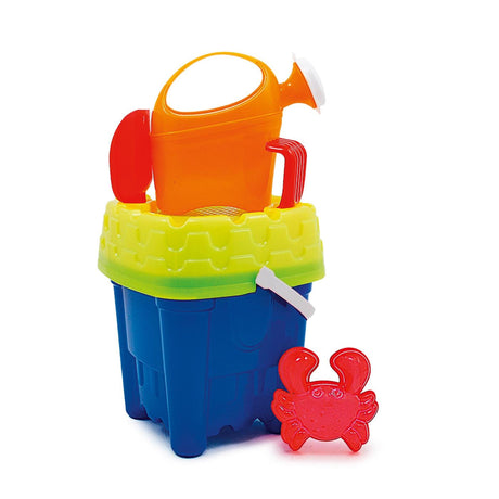 Set secchiello Adriatico castello 18x18cm con annaffiatoio, paletta, rastrello e stampo