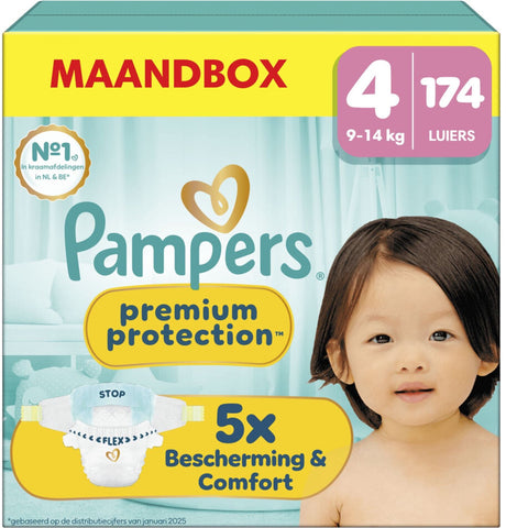 Protezione premium Pampers taglia 4, 174 pannolini, 9 kg-14 kg