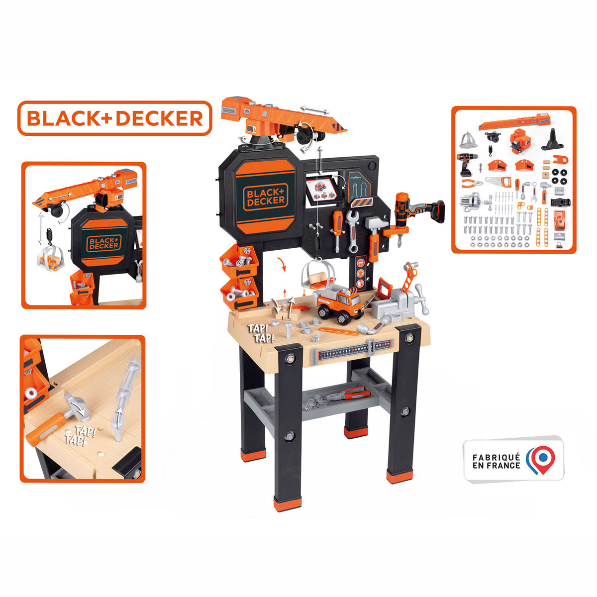 Banco giocattolo di decorazione nero smoby con gru, 94dlg.