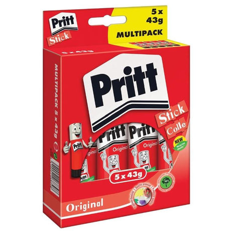 Colla stick Pritt originale 5x43 grammi | vantaggio blister | colla stick adesiva | Colla stick per ufficio scolastico | colla stick facile da usare ed ecologica.