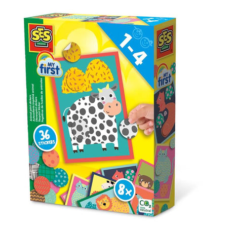 Ses creative - il mio primo - adesivi con stampa di animali - 8 carte con 36 adesivi - attacca i colori e i motivi corretti sulla carta - giocattoli educativi da 1 a 4 anni