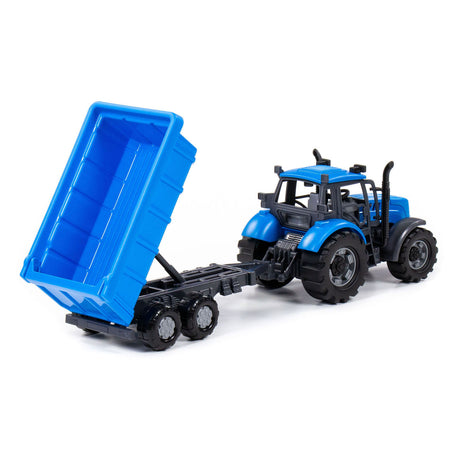 Trattore Cavallino con rimorchio per camion con ribaltamento blu, scala 1:32