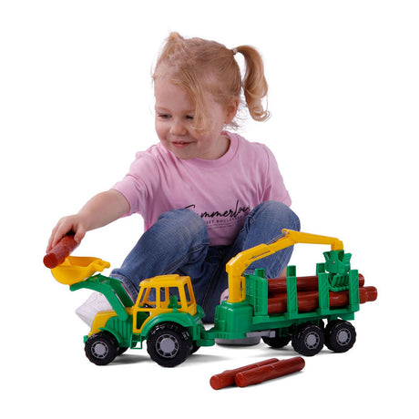 Cavallino Junior Tractor con rimorchio per gru e legno, 46 cm