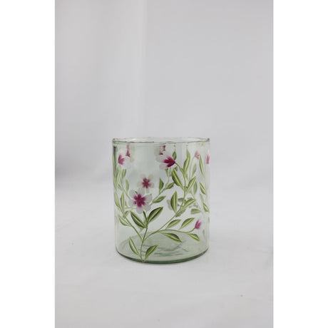 Lanterna atmosfera signorile in vetro con fiori rosa 13x13x15cm