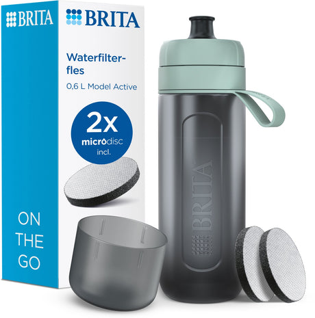 Brita - fill go - borraccia attiva per adulti - 0,6 l - verde lime - inclusa 1 cartuccia filtrante a microdisco - ideale per borracce