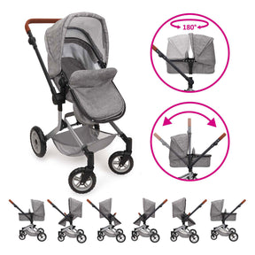 Carrozzina per bambole 509 crew 2 in 1 con borsa - grigia