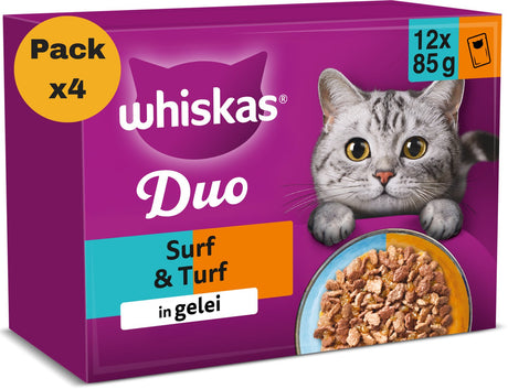 Cibo per gatti Whiskas - adulto 1+ - duo surf turf in gelatina - 4x12x85g